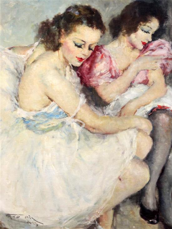 Fried Pal (Hungarian, 1893-1976) Dancers in a dressing room 25.5 x 19.5in.